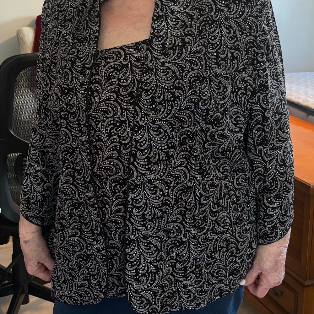 Women’s Black and White Paisley Overlay Top